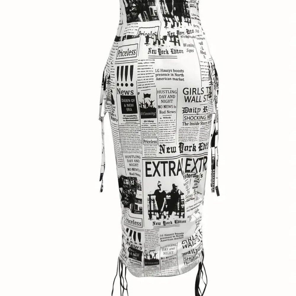 Drawstring Midi Print Skirt - Picture 2 of 3